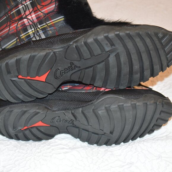 Vintage Coach Jennie Plaid Quilted Logo Pattern Boots with Rabbit Fur Trim - Picture 10 of 12
